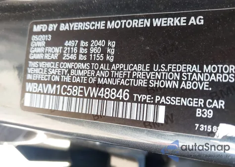 2014 BMW X1 Sdrive28I from USA, damaged, VIN WBAVM1C58EVW48846